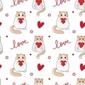 Seamless pattern with ÃÂute cats and hearts.ÃÂ Excellent design for wrapping paper, textile etc Royalty Free Stock Photo